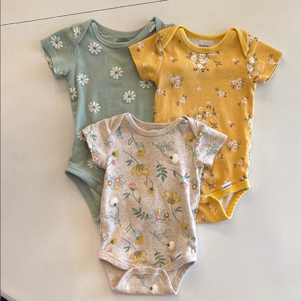 (3) Gerber Baby Girl Onesies • Size 3-6 Months